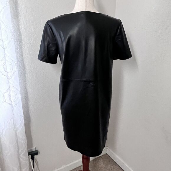 Z Supply London Faux Leather Mini Shift Dress Short Sleeve Black Esti. Sz Medium - Picture 4 of 10